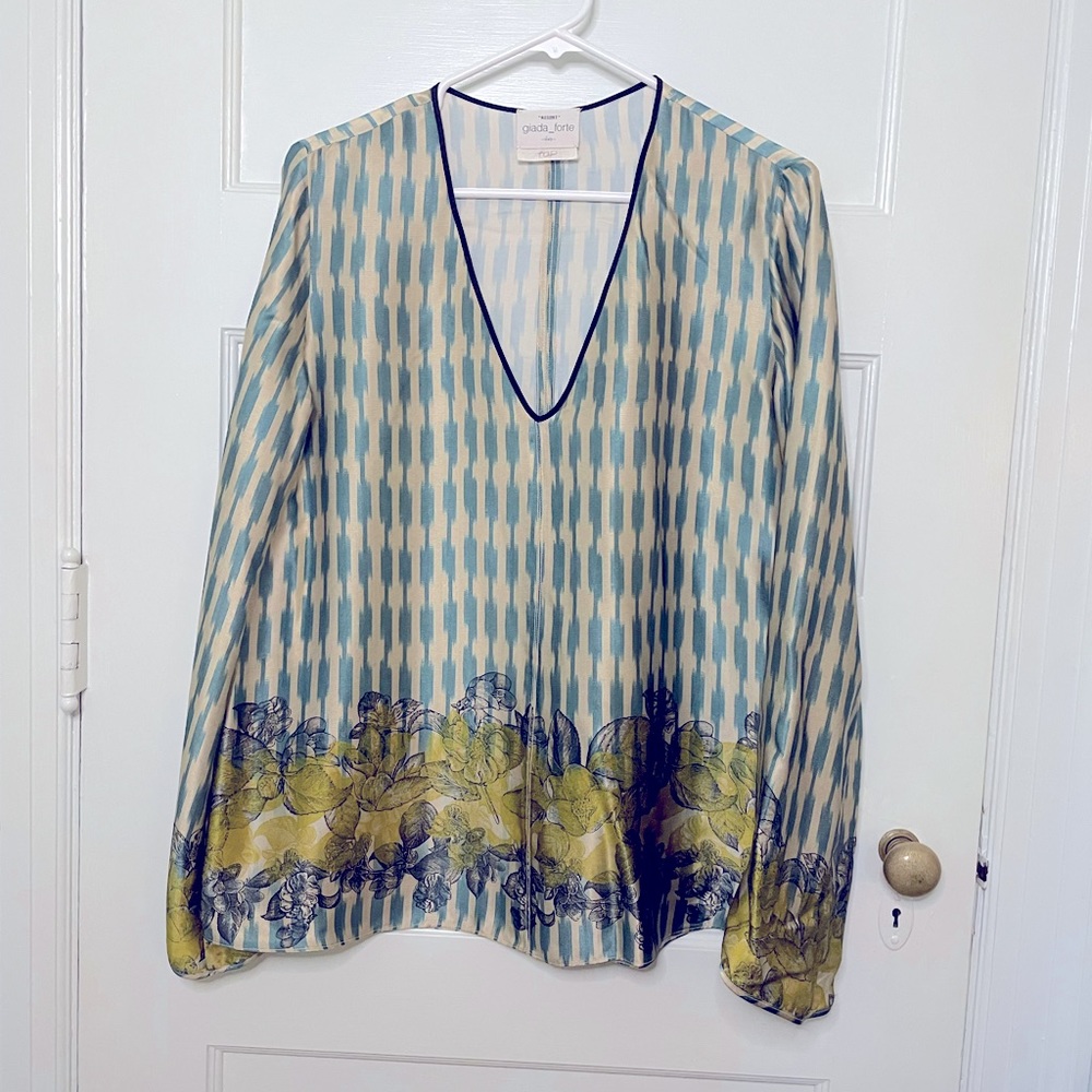 Gorgeous Giana Forte Resort silk shirt turquoise & green print small/ medium